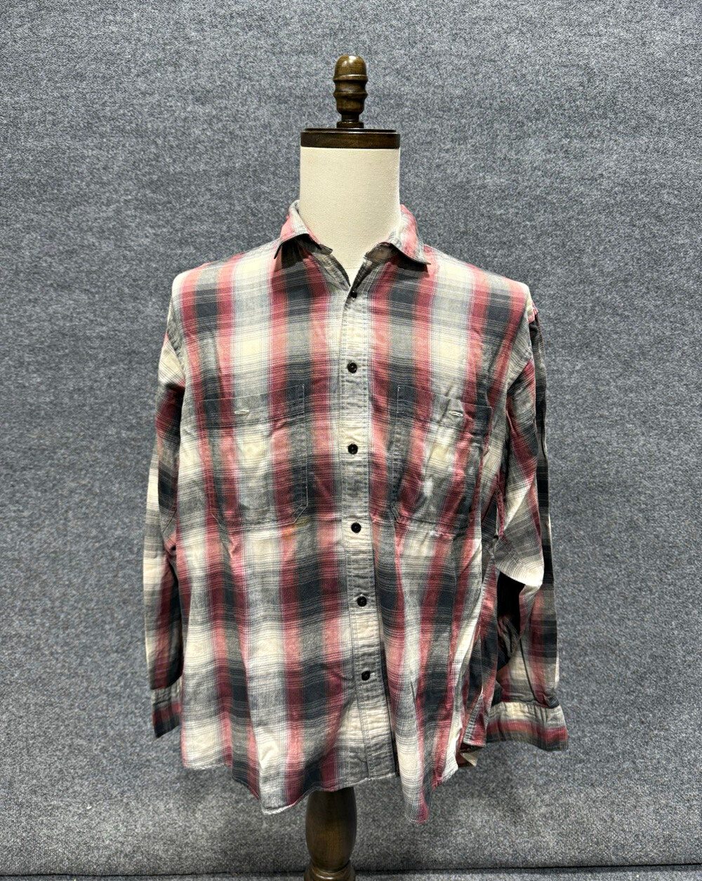 Vintage Valentino Uomo Mens L Plaid Flannel Shirt Red Black White 100% Cotton